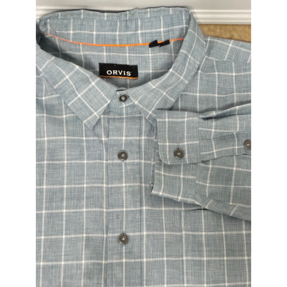 Orvis Long Sleeve Button Down Shirt Mens XXL Blue Plaid Gropcore Casual Outdoors